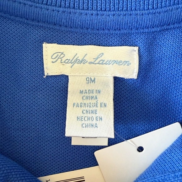 Ralph Lauren Paint Splatter Polo Mesh Shortall Romper Baby 9M Pony Logo Blue NWT - Picture 4 of 6